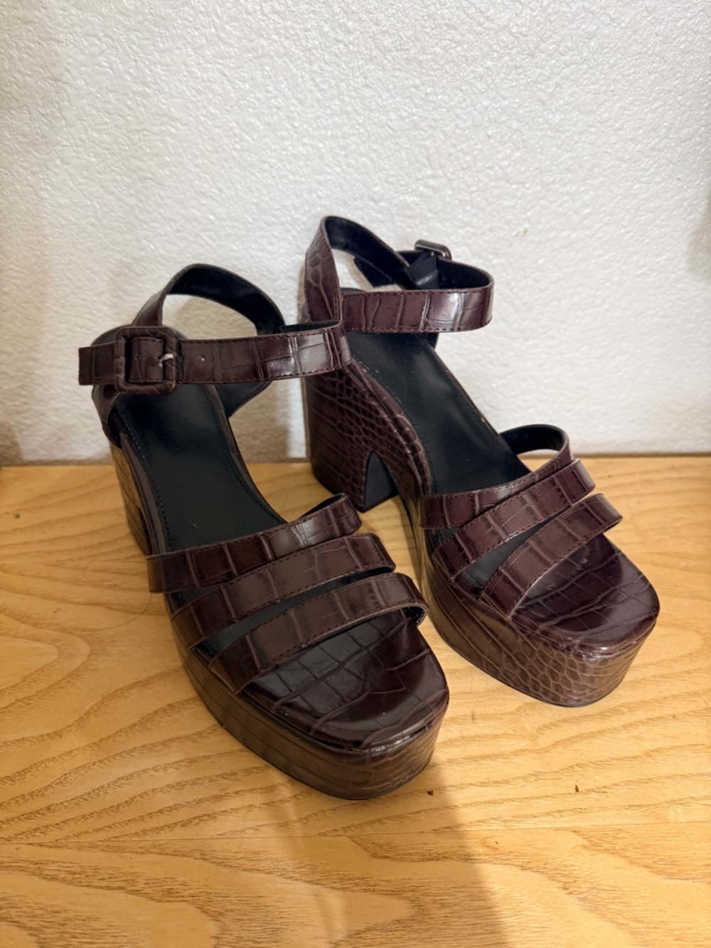 Urban Outfitters Dark Brown Croc Platform Sandals